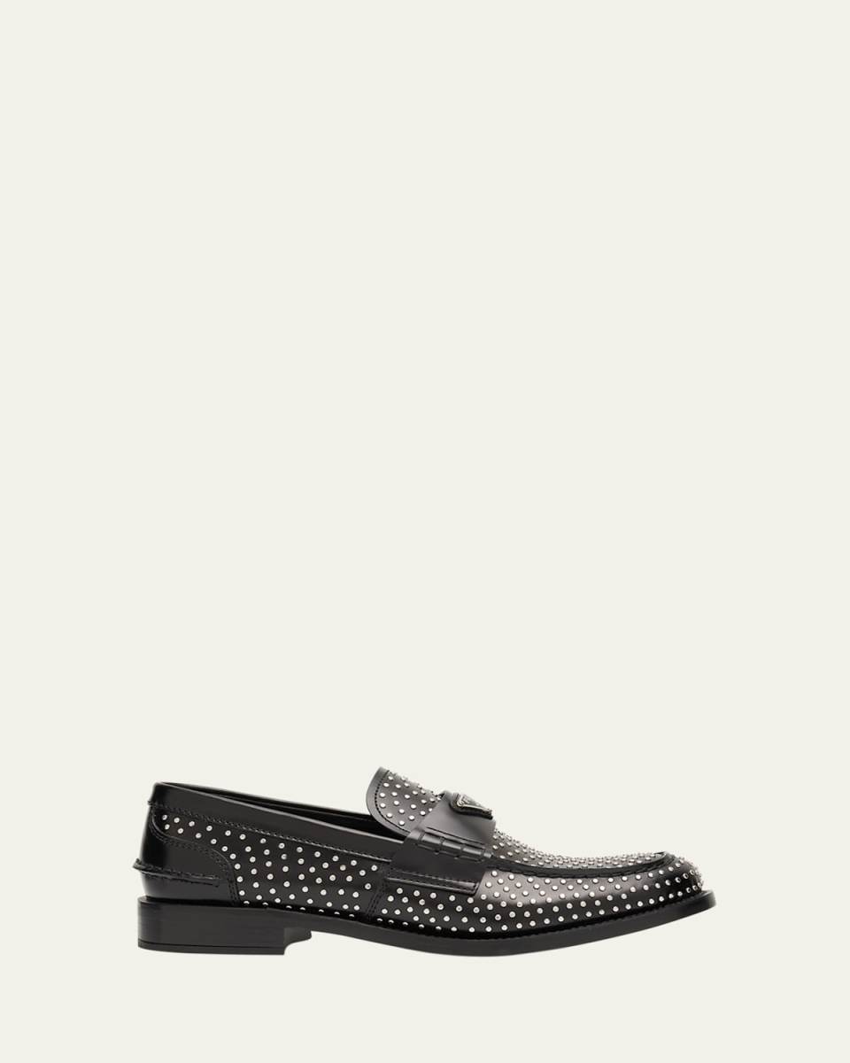 Spazzolato Leather Studded Loafers